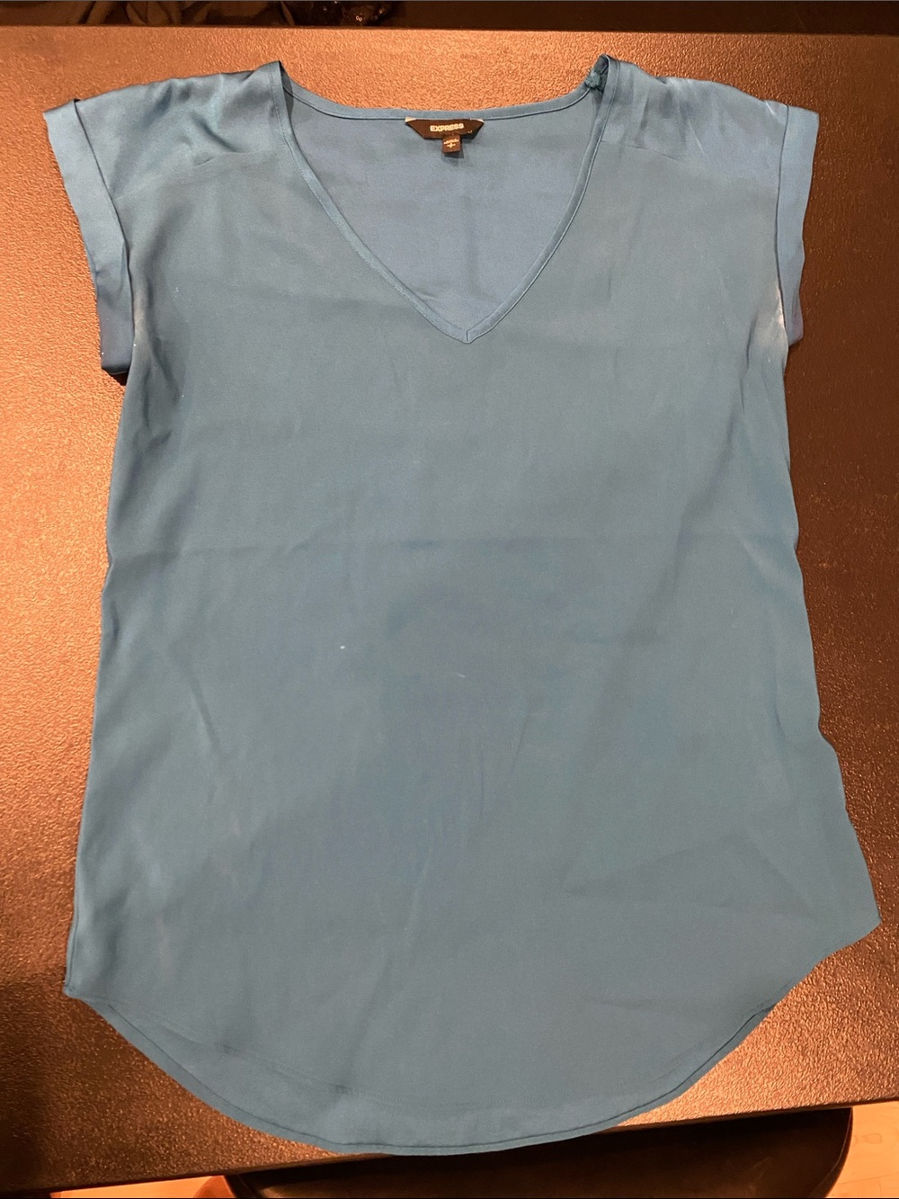 Express Teal V-Neck Cap Sleeve Blouse